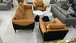 Modern 5-Seater Orange & Black Leather Sofa Set with Coffee Tables - 1