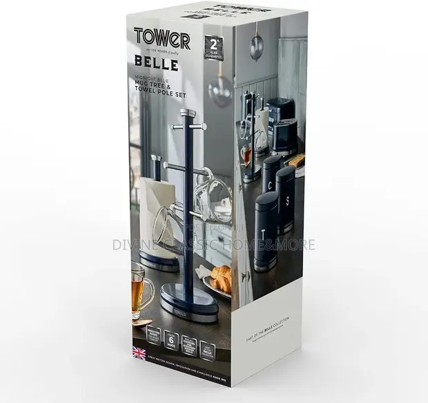 Tower Belle Mug Tree and Towel Pole Set - Midnight Blue - 1