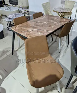 Modern Marble-Design Dining Table Set with 4 Chairs