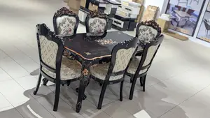 Classic 6-Seater Dining Table Set - Carved Wood