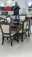 Classic 6-Seater Dining Table Set - Carved Wood - 3
