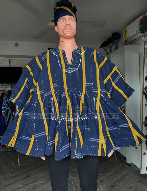 Navy Blue and Gold Handwoven Smock - 1