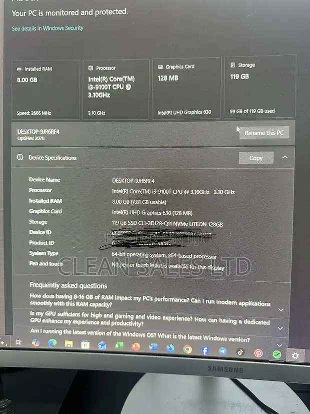 Dell OptiPlex 3070 Desktop Computer - Intel Core i3, 8GB RAM, 128GB SSD - 1