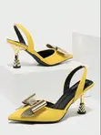 Ladies Yellow Pointed Toe Bowknot Heel - 2