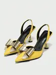Ladies Yellow Pointed Toe Bowknot Heel - 3