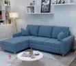 L-Shape Sofa - Blue Woven Fabric - 2