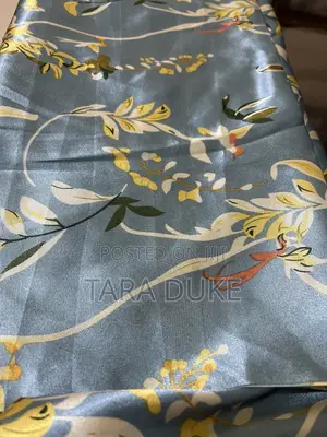 Blue Botanical Satin Material - 3 Yards