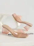 Women's Pink Transparent Crystal Heel Sandals - 2