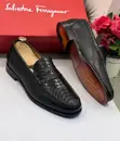 Salvatore Ferragamo Black Leather Loafers - Snake Pattern - 2