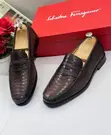 Salvatore Ferragamo Brown Embossed Leather Penny Loafers - 1