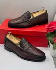 Salvatore Ferragamo Brown Embossed Leather Penny Loafers - 2