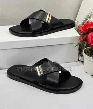 Balenciaga Black Crocodile-Embossed Slide Sandals