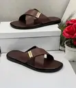 Boss Brown Leather Crocodile-Embossed Slides - 2
