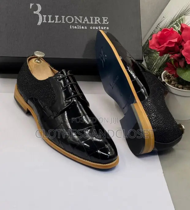 Billionaire Men's Formal Dress Shoes - Black Leather Oxfords - 1