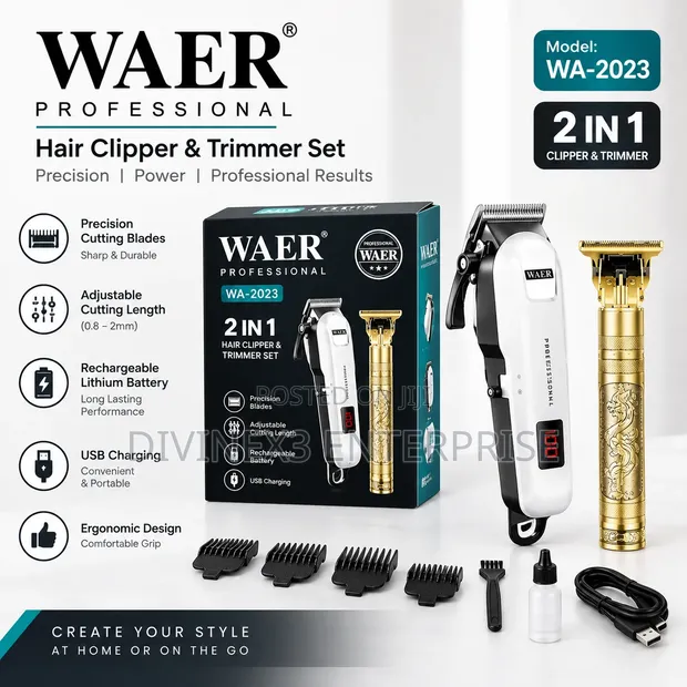 WAER Professional 2-in-1 Hair Clipper Trimmer Set - 1