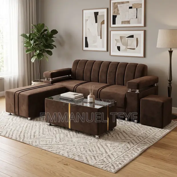 Brown Luxury Fabric 3-in-One Sofa Set - 1