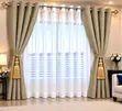 Blackout Curtains with Voile Set - Light Khaki & White - 1