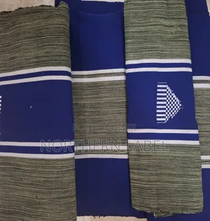 Northern Ghanaian Woven Fabric - Olive Green, White & Navy