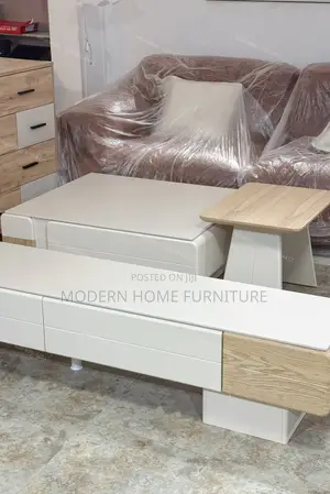 Luxury Coffee Table & TV Stand Set - White/Natural Wood