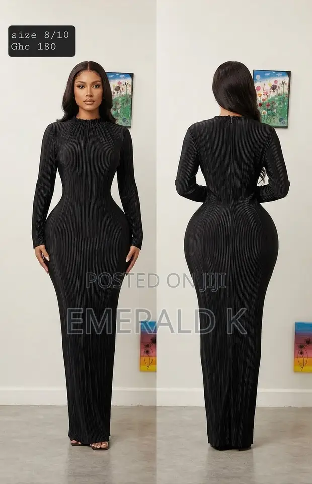 Long Shimmery Black Dress with Side Slit - 1