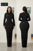 Long Shimmery Black Dress with Side Slit - 1
