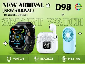 D98 Smart Watch, Wireless Headset & Mini Fan Gift Set