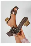 Women's Transparent Leopard Print Square Toe High Heel Sandals - 2