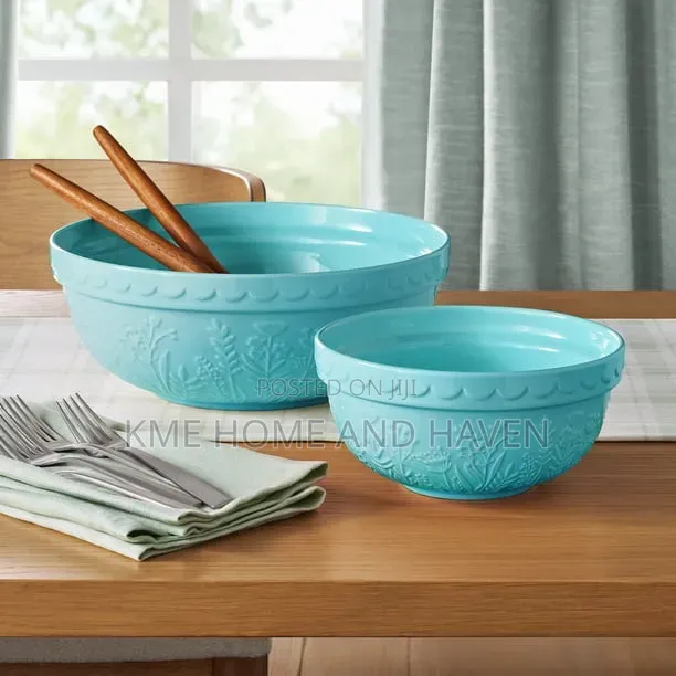 Member’s Mark 2-Piece Floral Ceramic Prep & Serve Bowls - Green - 1