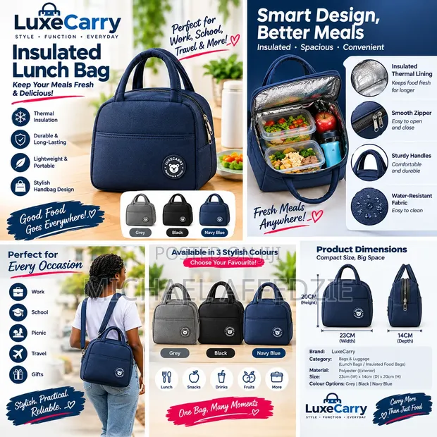 Insulated Lunch Bag - Stylish Thermal Food Tote - 1