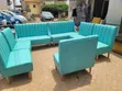 Modern Vintage 7-Seater Teal Channel Sofa Set - 2