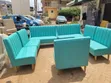Modern Vintage 7-Seater Teal Channel Sofa Set - 5