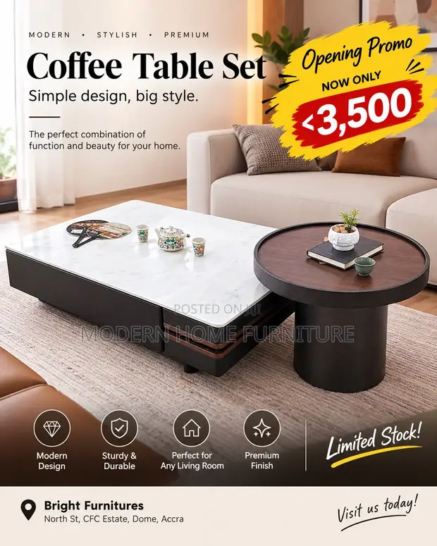 Modern Coffee Table Set | Imported | Under GH₵3,500 - 1