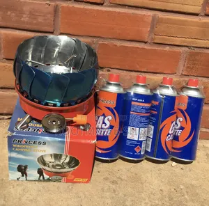Wind Protected Camping Stove with 4 Gas Canisters