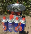Wind Protected Camping Stove with 4 Gas Canisters - 2