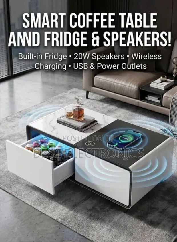 Smart Coffee Table with Built-in Fridge & Speakers - 1