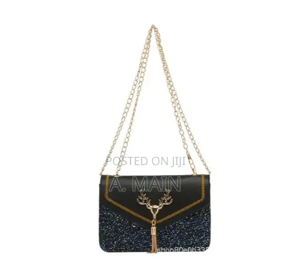 Women's Black Shoulder Bag with Deer Head Design - 1