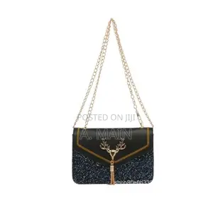 Women's Black Shoulder Bag with Deer Head Design
