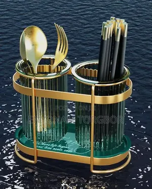 Luxury Double Glass Cutlery Holder with Gold Frame