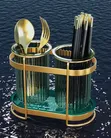 Luxury Double Glass Cutlery Holder with Gold Frame - 1