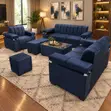 Brand New Luxury Blue Black Family Sofa - 1