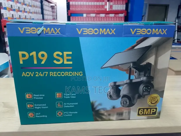V380max 3-Lens 4G PTZ Solar Camera (Black) - 1
