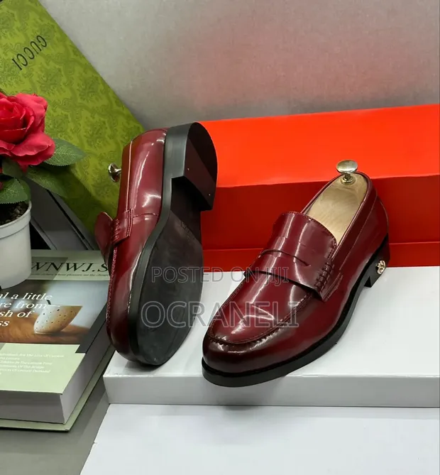 Stylish Burgundy Leather Loafers - Men's Size 40-46 - 1