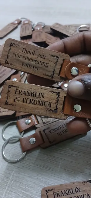 Customised Wooden Keyring with Leather Neck
