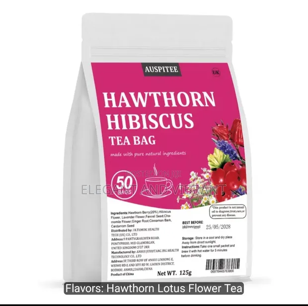 Hawthorn Hibiscus Tea - 50 Bags, No Additives - 1