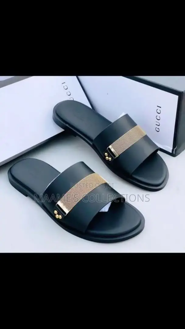 Gucci Men's Flat Leather Slide Sandals - 1