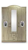 3-Door Wooden Wardrobe with Mirror - 1