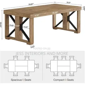 Farmhouse Wooden Dining Table for 6-8 People