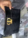 Croc-Embossed Crossbody Bag - Black - 2