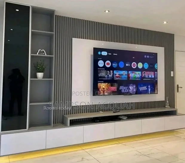 Wood-Mode TV Stand with Shelves & LED - 1