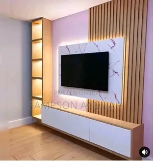 Wood-Mode Laminated TV Stand with Shelves